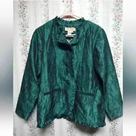 Norm Thompson Women's Green Blazer Embroidered Filigree Size Large Unique/Rare - Picture 1 of 5